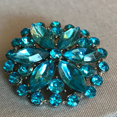Blue Rhinestone Floral Burst Brooch Jewelry Bloomers and Frocks